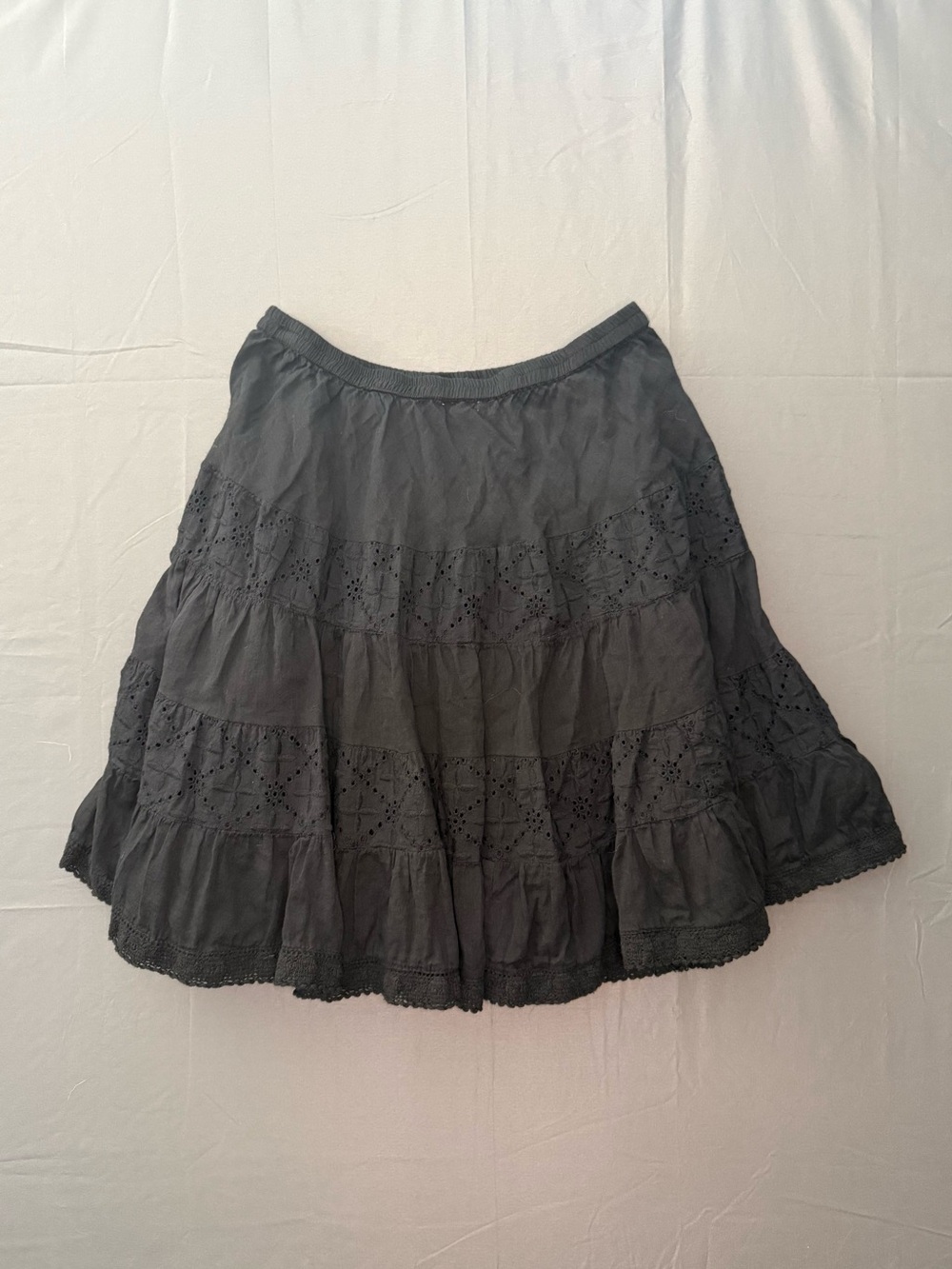 Solitaire Black Eyelet Tiered Midi Skirt